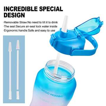 EYQ 64oz Leakproof Free Drinking Water Bottle with Motivational Time Marker BPA Free for Fitness, Gym and Outdoor Sports (Green/Purple Gradient)