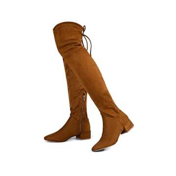 Greatonu Women's Thigh High Fashion Boots Stretchy Over The Knee Block Heel Tie Back Boots Camel-1.7...