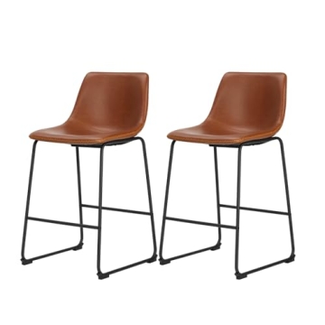 Sweetcrispy Counter Height Bar Stools Set of 2, Modern Counter Stool Faux Leather Barstools with Bac...