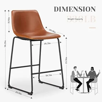Modern Sweetcrispy Leather Bar Stools Set of 2 Comfortable