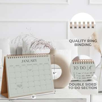 Aesthetic Desk Calendar 2025 - Runs from August 2024 until June 2026 - Beautiful Small 2025-2026 Flip Desktop Calendar for Easy Organizing