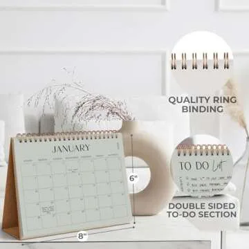 Aesthetic Desk Calendar 2025 - Runs from August 2024 until June 2026 - Beautiful Small 2025-2026 Flip Desktop Calendar for Easy Organizing