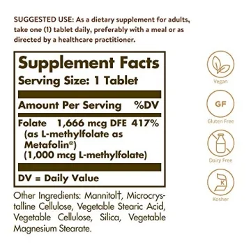Solgar Folate 1000 mcg - Vegan Health Supplement - 120 Tablets