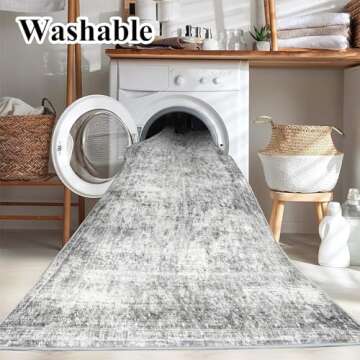 CHAMPLANT 5x7 Washable Area Rug Gray Vintage Traditional Floor Cover Foldable Thin Kitchen Accent Indoor Distressed Non Slip Carpet Floral Print Mat Bedroom Living Room Bathroom