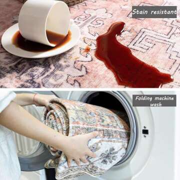 CHAMPLANT 5x7 Washable Area Rug Gray Vintage Traditional Floor Cover Foldable Thin Kitchen Accent Indoor Distressed Non Slip Carpet Floral Print Mat Bedroom Living Room Bathroom