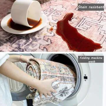 CHAMPLANT 5x7 Washable Area Rug Gray Vintage Traditional Floor Cover Foldable Thin Kitchen Accent Indoor Distressed Non Slip Carpet Floral Print Mat Bedroom Living Room Bathroom