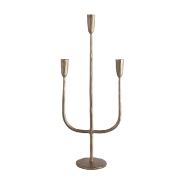 Creative Co-Op Hand-Forged Metal Candelabra, Antique Brass Finish (Holds 3 Taper Candle Holder)
