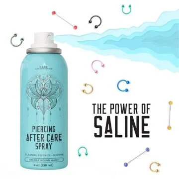 BASE LABORATORIES Piercing Aftercare Spray 4oz | Saline Spray for Piercings | Ear Piercing Cleaner Spray | Saline Solution for Piercings | Piercing & Keloid Bump Removal for Ears, Belly Nose Piercings