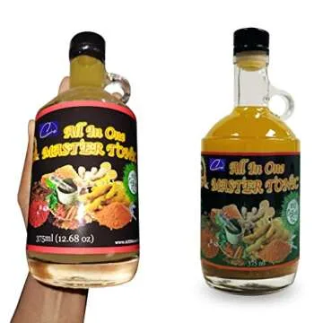 13oz Organic All in One Master Tonic juice with cinnamon, cloves, Natural apple cider vinegar, lemon, ginger, turmeric, cayenne pepper, honey, water