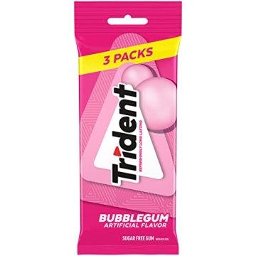 Trident Sugar Free Gum, Bubblegum Flavor, 3 Packs (42 Pieces Total)
