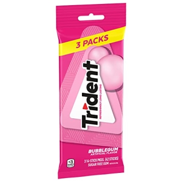 Trident Sugar Free Gum, Bubblegum Flavor, 3 Packs (42 Pieces Total)
