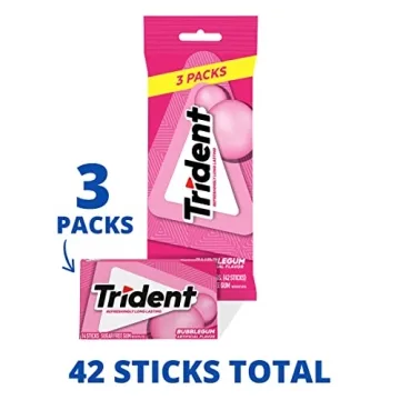 Trident Sugar Free Gum, Bubblegum Flavor, 3 Packs (42 Pieces Total)
