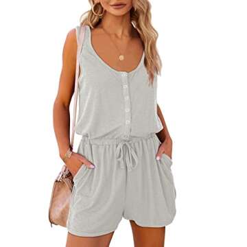 Mafulus Womens Summer Scoop Neck Button Down Sleeveless Jumpsuit Rompers Adjustable Waist Short with...