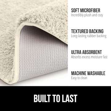 Gorilla Grip Premium Luxury Bath Rug, 30x20, Absorbent, Soft, Thick Shag, Bathroom Mat Rugs, Machine Wash, Microfiber Dries Quickly, Mats for Bath Room, Shower, Bathtub and Spa Floors, Cream Cream