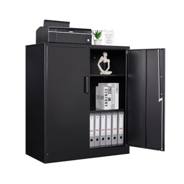 STANI Metal Storage Cabinet with 2 Adjustable Shelves, Steel Counter Cabinet with Lockable Doors for...