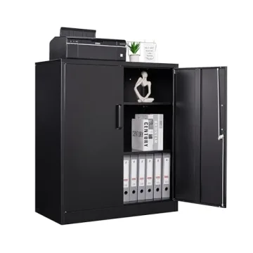 STANI Metal Storage Cabinet with 2 Adjustable Shelves, Steel Counter Cabinet with Lockable Doors for...