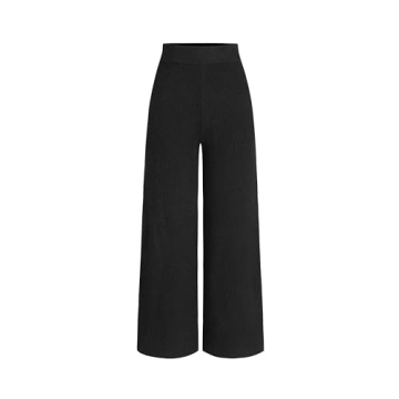 CIDER Lounge Pants Women Wide Leg Mid Waist Ribbed Knit Pants Casual Solid Warm Wool-Blend Sweatpant...
