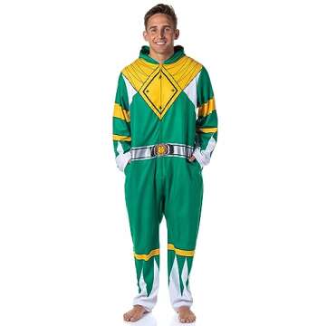 INTIMO Power Rangers Mens' Green Character Color Sleeper Union Suit Costume Sleep Pajama (Large/X-Large)