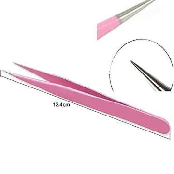 Onwon Pink Stainless Steel Tweezers Set for Eyelash Extensions