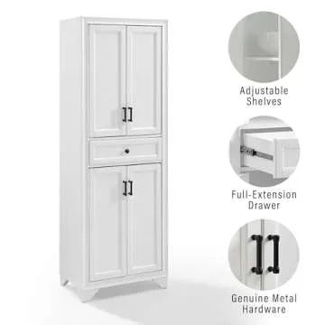Crosley Furniture Tara 3-Piece Modern Farmhouse Sideboard Buffet Cabinet and Kitchen Storage Pantry Set, Distressed White