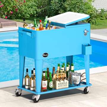 YITAHOME Cooler Cart with Bottle Opener Drainage, Portable Patio Cooler on Wheels, Outdoor Beverage ...