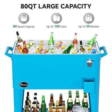 YITAHOME Cooler Cart with Bottle Opener Drainage, Portable Patio Cooler on Wheels, Outdoor Beverage Cart Ice Chest Cart