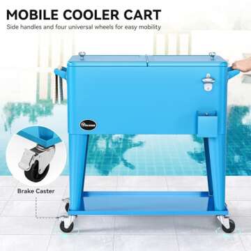 YITAHOME Cooler Cart with Bottle Opener Drainage, Portable Patio Cooler on Wheels, Outdoor Beverage Cart Ice Chest Cart