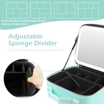 MOMIRA Travel Makeup Bag Cosmetic Bag Makeup Organizer Bag with Large Lighted Mirror 3 Color Scenarios Adjustable Brightness, Waterproof Makeup Travel Case, Large Makeup Train Case Toiletry Gift