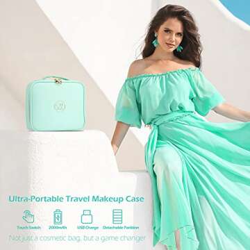 MOMIRA Travel Makeup Bag Cosmetic Bag Makeup Organizer Bag with Large Lighted Mirror 3 Color Scenarios Adjustable Brightness, Waterproof Makeup Travel Case, Large Makeup Train Case Toiletry Gift