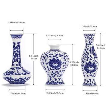 Blue and White Vase Set of 3, Cute Ceramic Bud vase in Bulk for Farmhouse Table Centerpiece Mini Vintage Vase for Rustic Wedding Decorations, Home Table Flower Decor