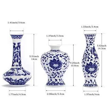 Blue and White Vase Set of 3, Cute Ceramic Bud vase in Bulk for Farmhouse Table Centerpiece Mini Vintage Vase for Rustic Wedding Decorations, Home Table Flower Decor