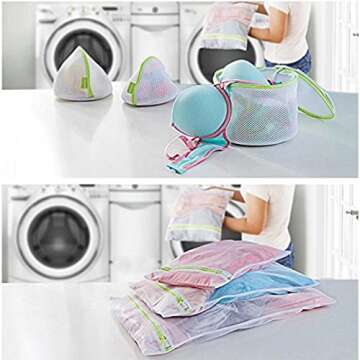 Pagetoc Mesh Laundry Bag Set of 6, White Delicate Durable Polyester Wash Bags with Zipper for Laundry Blouse Hosiery Stocking Underwear Bra and Lingerie