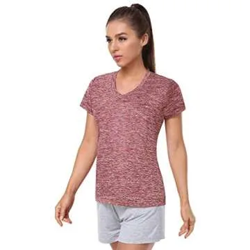 Cosy Pyro Women's Short Sleeve V-Neck Athletic T-Shirt Exercise Yoga Tees Dry Fit Gym Shirts Moisture Wicking Workout Tops Pack of 5 Black1/Black/Gray/Navy/Wine M