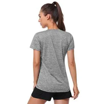Cosy Pyro Women's Short Sleeve V-Neck Athletic T-Shirt Exercise Yoga Tees Dry Fit Gym Shirts Moisture Wicking Workout Tops Pack of 5 Black1/Black/Gray/Navy/Wine M
