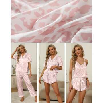 SAPJON Silk Pajamas for Women Set 4Pcs Ruffled Satin Pajamas Set Button Down Short Sleeve Cami Short...