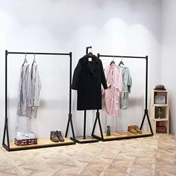 FURVOKIA Heavy Duty Rolling Clothing Rack with Wood