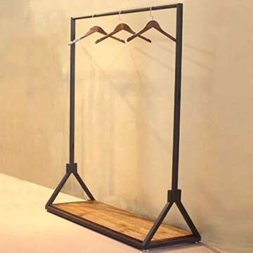 FURVOKIA Modern Simple Heavy Duty Metal Rolling Garment Rack with Wheel,Retail Display Clothing Rack with Wood, Single Rod Floor-Standing Hangers Clothes Shelves (Black Square Tube B, 47.2 L)