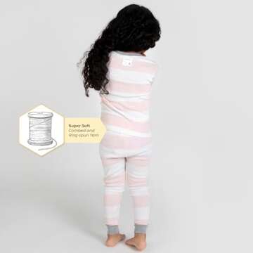 Burt's Bees Baby baby girls Pajamas, Tee Pant 2-piece Pj Set, 100% Organic Cotton and Toddler Pajama Bottoms, Blossom Rugby Stripe, 3T US