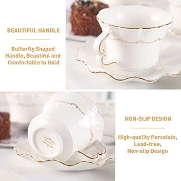 DUJUST Luxury Golden Trim Tea Cup Set for Elegant Gatherings
