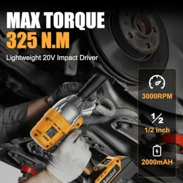 Adedad Brushelss Power Impact Wrench Set 1/2 inch 3000RPM Cordless Impact Gun with Battery and Fast Charger Lightweight 20V Impact Driver for Car,Home,DIY
