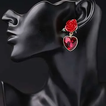 Stunning XCFS 18K Gold Plated Ruby Rose Earrings