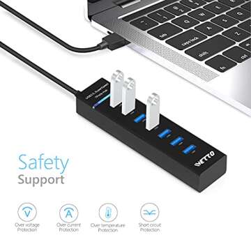 7-Port USB 3.0 Hub, IVETTO Data USB Hub Splitter with 3.3ft Long Cable for Laptop, PC, MacBook, Mac Pro, Mac Mini, iMac, Surface Pro and More