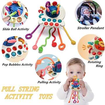 Baby toys 6 to 12 months, Montessori toys for 1 year old, Silicone Pull String Teething Toys, Stacki...