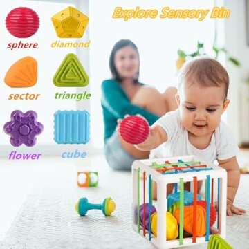 Baby toys 6 to 12 months, Montessori toys for 1 year old, Silicone Pull String Teething Toys, Stacking Building Blocks Infant Toddler Toys 0-3, Color Shape Bin Sensory Toys, Baby boys&girls gifts