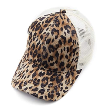 C.C. Faux Suede Leopard Print Ponytail Baseball Cap