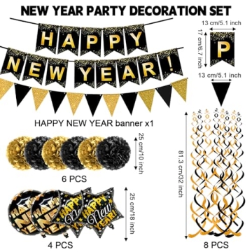 Luxury Gold Black New Year Party Decor Kit Eco-Friendly