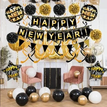 Luxury Gold Black New Year Party Decor Kit Eco-Friendly