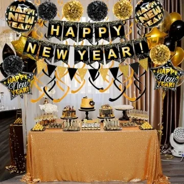 Luxury Gold Black New Year Party Decor Kit Eco-Friendly