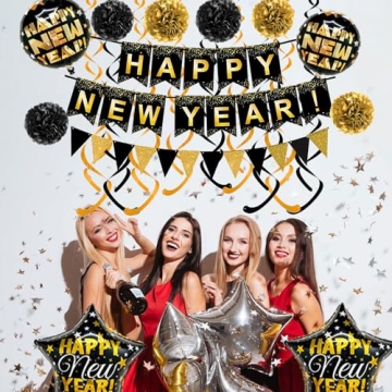 Luxury Gold Black New Year Party Decor Kit Eco-Friendly