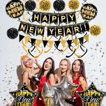 Luxury Gold Black New Year Party Decor Kit Eco-Friendly